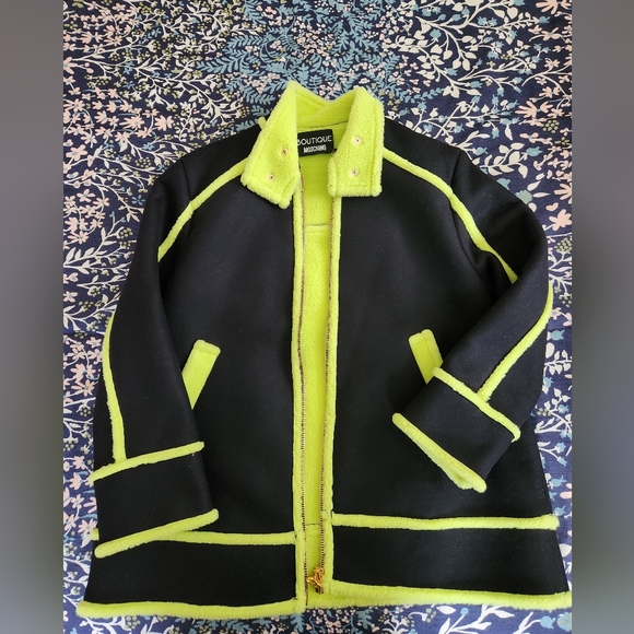 *Boutique Moschino Neon Green and Black Wool Blend Coat, women's size 6… - Picture 4 of 10